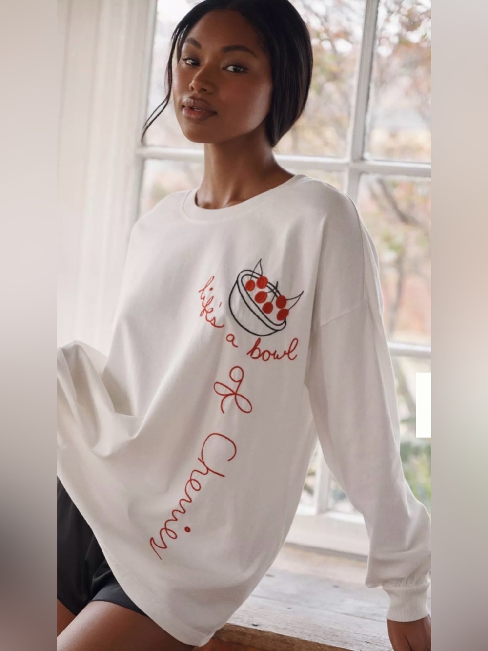 Anthropologie Lyre Bird Life’s a Bowl of Cherries Embroidered Cotton Top NWT XS
